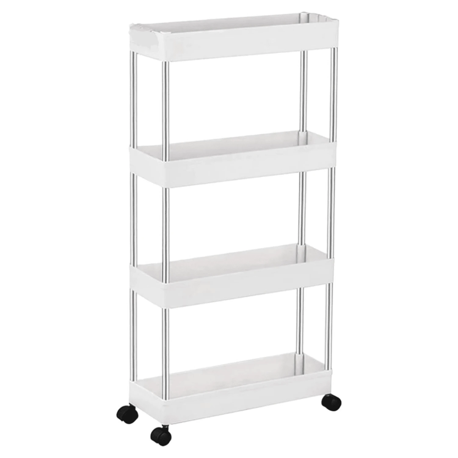 Multi-Layer Slim Storage Cart, 4-Tier Mobile Shelving Unit. - White - View 1