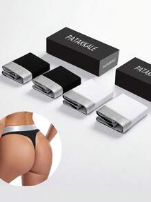 4pcs/Set Women's Stretch Modal Thongs With Solid Color Letters, Comfortable And Breathable Low Waist Sports Triangle Briefs, Simple Fashion Seamless Elastic Basic Thong Panties, Soft And Comfortable Quick-Drying Casual Home Briefs