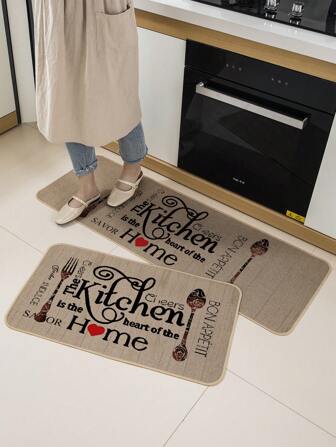 1 pieza Felpudo de cocina con textura de lino, felpudo absorbente de diatomita suave con patrón de cuchillo y tenedor, alfombra ultrafina para cocina, comedor