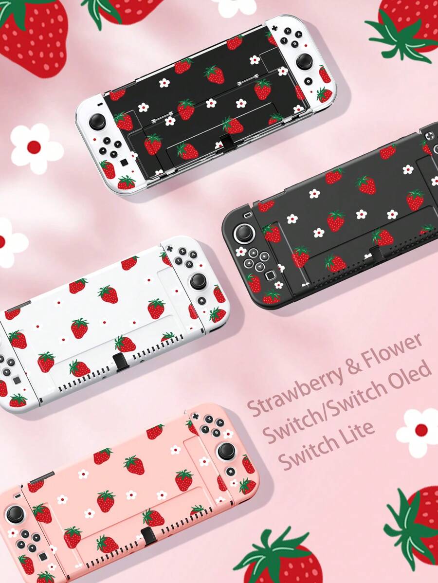 1 个草莓花卉图案保护壳,适用于 Switch OLED/Switch NS/Lite 控制台,是与 Switch 玩家兼容的最佳礼物 - 彩色 - 查看 1