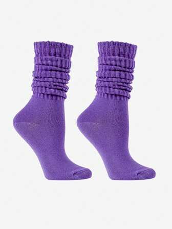 1 Pair Women's Long Pile Up Socks,Thigh High Socks,Crew Socks,Solid Color Calf Socks,Slouch Socks,Simple And Suitable For All Seasons, Perfect For Daily Wear, Cozy