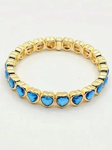 时尚跨境心形弹力手链女士彩色手镯情人节礼物情人 - 鑲鑽桃心手鍊 - 查看 14