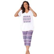 Dreams & Co. Women's Plus Size 2-Piece Capri PJ Set - 傍晚的藍色費爾島 - 查看 1