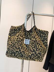 时尚豹纹帆布手提包，百搭优质女士包，适合购物、上班通勤、单肩包，时尚猎豹印花女士包豹纹回归 - 黑色 - 查看 6