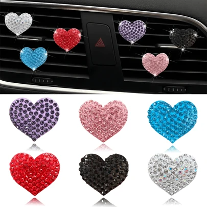闪闪发光的水晶心形汽车出风口香薰夹，汽车空调出风口装饰夹，汽车装饰配件