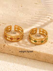 2 件不锈钢复古邪眼吊坠戒指，适合女性日常佩戴 - 彩色 - 查看 11