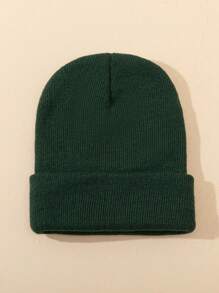 1pc Unisex Outdoor Warm Solid Color Cuffed Knit Beanie Hat, Versatile,Summer,Beach,Holiday,Festival,Travel - Green - View 2