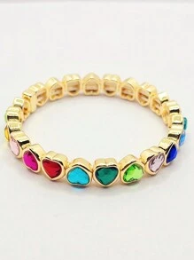 时尚跨境心形弹力手链女士彩色手镯情人节礼物情人 - 鑲鑽桃心手鍊 - 查看 23