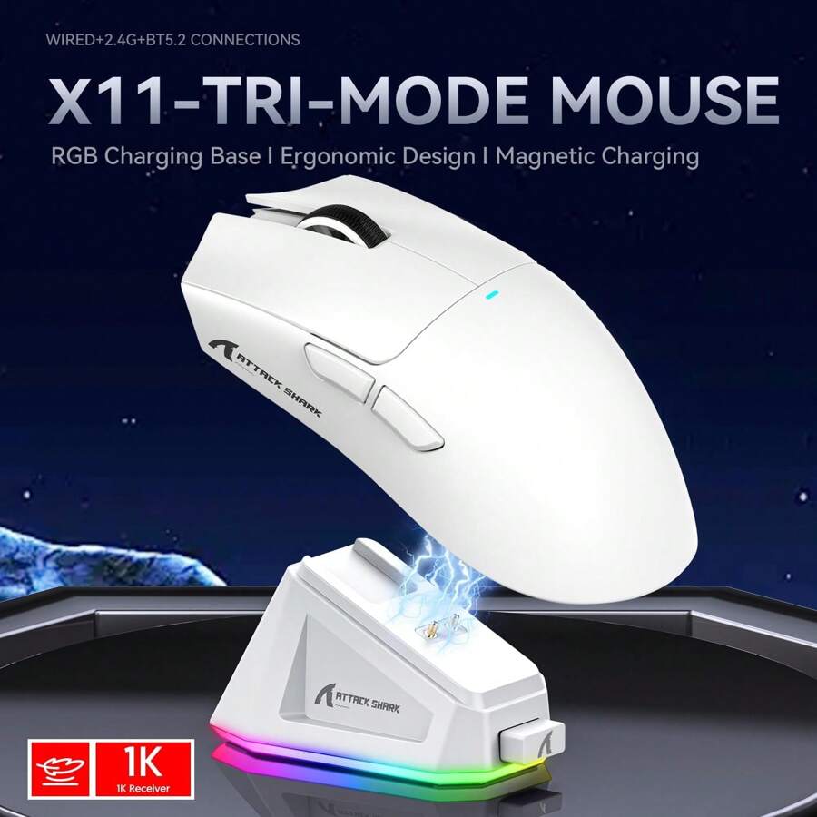 ATTACK SHARK X11 Gaming Mouse With Charging Dock, PixArt