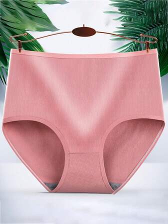 5Pcs High Waist Panties Women Ribbed Milk Silk Breathable Slimming Body Shaper Underwear, Plus Size