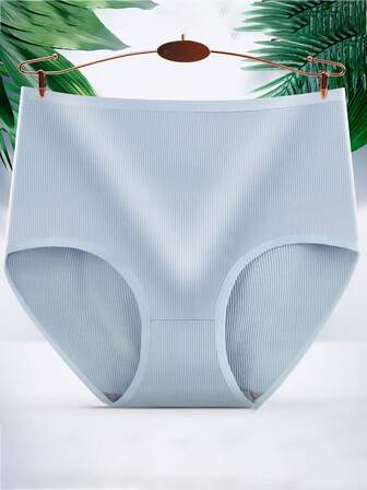 5Pcs High Waist Panties Women Ribbed Milk Silk Breathable Slimming Body Shaper Underwear, Plus Size