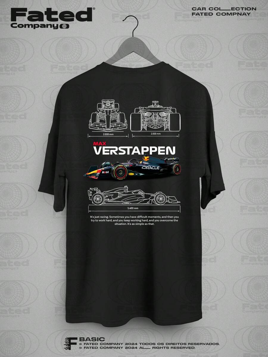 Max Verstappen Blueprint T-Shirt - Fated Car 100% Cotton - Black - View 1