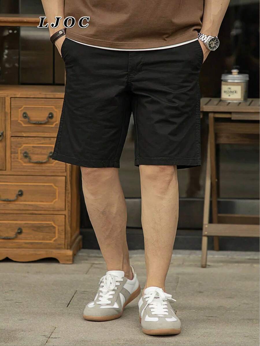 Men's Black Denim Shorts, Straight Leg With Pockets, Non-Stretch Fabric, Summer Casual Wear - màu đen - Xem 1