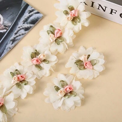 10pcs 3D Organza Flower And Leaf Decorative Stickers