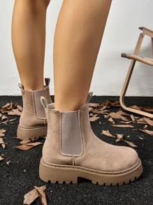 Women's Thick Sole Boots, Fashionable Chelsea Short Boots, Black Combat Boots For Spring, Autumn And Winter. Suitable For Daily, Party, Wedding Attire. Can Be Paired With Jeans, Skirts, Leather Pants, Dresses, Leather Jackets, Sweaters, Down Jackets, Hoodies, And More, Go With Sweater Dress