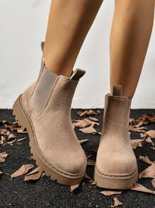 Women's Thick Sole Boots, Fashionable Chelsea Short Boots, Black Combat Boots For Spring, Autumn And Winter. Suitable For Daily, Party, Wedding Attire. Can Be Paired With Jeans, Skirts, Leather Pants, Dresses, Leather Jackets, Sweaters, Down Jackets, Hoodies, And More, Go With Sweater Dress