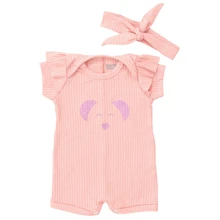 Kit 3 Macaquinhos Canelado Rompers Bebe Menino - Rosa Bebê - Visão 3