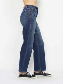Women's Casual Jeans Vintage Straight High-Waisted Tummy Control Jeans Washed Dark Blue Denim With Full Length Button And Zipper Closure Regular Fit Classic Five Pockets Style For All Seasons Casual Wear - Rửa tối - Xem 4
