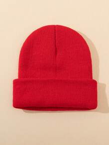 1pc Outdoor Warm Solid Color Knitted Beanie Hat, Suitable For Daily Wear Halloween Fall Outfit - Red - View 2