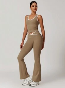 MASKERT Pantalon évasé de yoga pour femmes, pantalon casual à haute élasticité, pantalon de yoga, confortable et amical pour la peau