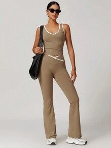 MASKERT Pantalon évasé de yoga pour femmes, pantalon casual à haute élasticité, pantalon de yoga, confortable et amical pour la peau