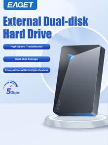 EAGET 1TB 便携式外置硬盘超薄 2.5 英寸 USB 3.0 HDD 兼容 PC、PS4、台式机、书籍、笔记本电脑存储扩展备份快速传输（双盘位，单盘 500G） - 藍色 - 查看 2