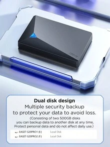 EAGET 1TB 便携式外置硬盘超薄 2.5 英寸 USB 3.0 HDD 兼容 PC、PS4、台式机、书籍、笔记本电脑存储扩展备份快速传输（双盘位，单盘 500G） - 藍色 - 查看 4