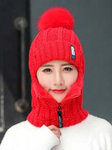 Neue Wolle gestrickte Mütze für Damen Herbst Winter warm dick Ohrenklappen Beanie Mütze, koreanischer Stil, thermisch gefüttert, Buchstaben- und Streifenmuster, Lässig, elegant, retro, Street-Style - Hut - Übersicht 8