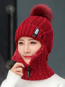 Neue Wolle gestrickte Mütze für Damen Herbst Winter warm dick Ohrenklappen Beanie Mütze, koreanischer Stil, thermisch gefüttert, Buchstaben- und Streifenmuster, Lässig, elegant, retro, Street-Style - Hut - Übersicht 11