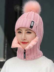 Neue Wolle gestrickte Mütze für Damen Herbst Winter warm dick Ohrenklappen Beanie Mütze, koreanischer Stil, thermisch gefüttert, Buchstaben- und Streifenmuster, Lässig, elegant, retro, Street-Style - Hut - Übersicht 10