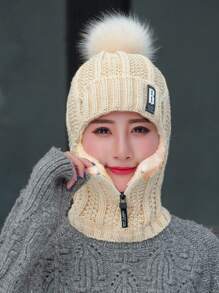 Neue Wolle gestrickte Mütze für Damen Herbst Winter warm dick Ohrenklappen Beanie Mütze, koreanischer Stil, thermisch gefüttert, Buchstaben- und Streifenmuster, Lässig, elegant, retro, Street-Style - Hut - Übersicht 6