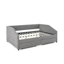 MISSUNNY Queen Size Daybed With Dual Drawer Trundle & Upholstered Tufted Sofa Bed Conversion - Crafted With Linen-Blend Fabric In Sophisticated Grey - Spacious And Versatile For Your Living Room Or Guest Space - 灰色 - 查看 5