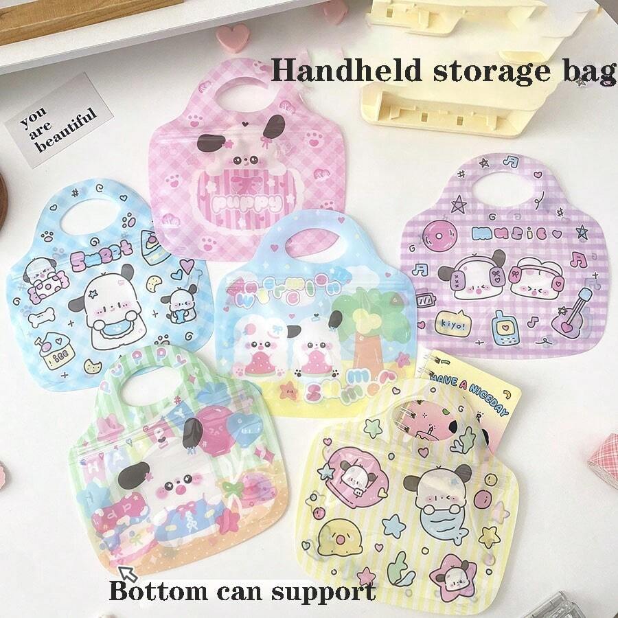 6 件装可爱卡通小狗文具手提包、零食/礼品包装拉链袋、安全、款式多样（款式随机发送） - 彩色 - 查看 1