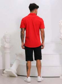 Men's Basic Plain Hawaiian Dress Shirt Summer 2024 - 紅色 - 查看 5