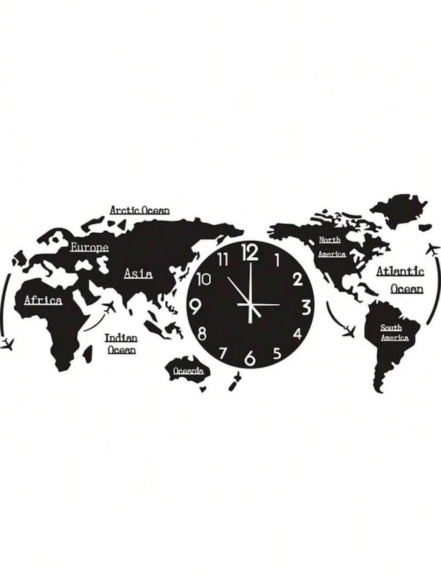 Modern World Map Wall Clock Continental Plates Of The Earth Home Bedroom Decor Wall Stickers Wall Clock, Reloj Pared, Wan - 黑色 - 查看 1