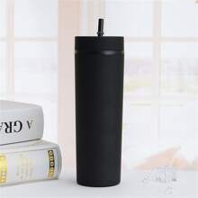 高品质双层塑料杯,哑光橡胶漆水瓶,可重复使用的直吸管杯,480ml/16oz 男女通用办公水瓶、玻璃杯、咖啡杯。适用于办公室、餐厅、户外、学校、生日、母亲节、节日礼物 - 多色 - 查看 15