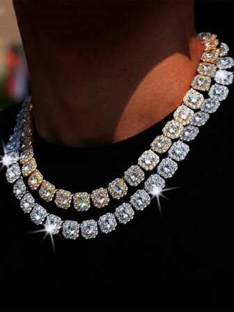 1 件装嘻哈时尚链式项链，镶嵌闪亮水钻，嘻哈项链，男士珠宝礼物