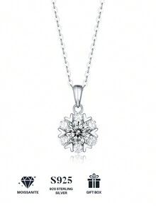 1pc Moissanite 925 Sterling Silver Necklace Pendant Women Choker Chain, Mother's Day, Valentine's Day, Engagement, Wedding, Anniversary, Birthday Gift