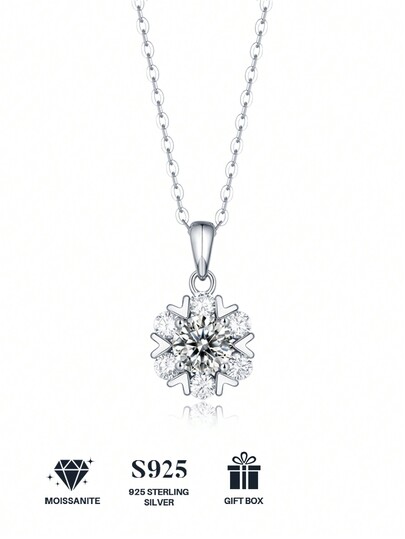 1 Peça Colar Colar Pingente de Prata Esterlina 925 com Moissanita, Dia das Mães, Dia dos Namorados, Noivado, Casamento, Aniversário, Presente de Aniversário