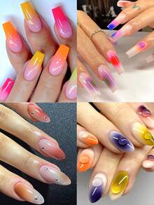 9-Color Gradient Nail Powder Set, Including Pink, Orange, Brown, Black And White Gradient Nail Powders To Create Cute Dopamine Y2K Style Nails, Comes With 1 Set Of Tie Dye Nail Art Pens, Suitable For Nail Salon DIY - Multicolor - View 11