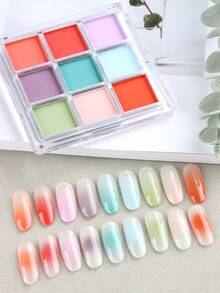 9-Color Gradient Nail Powder Set, Including Pink, Orange, Brown, Black And White Gradient Nail Powders To Create Cute Dopamine Y2K Style Nails, Comes With 1 Set Of Tie Dye Nail Art Pens, Suitable For Nail Salon DIY - Multicolor - View 10