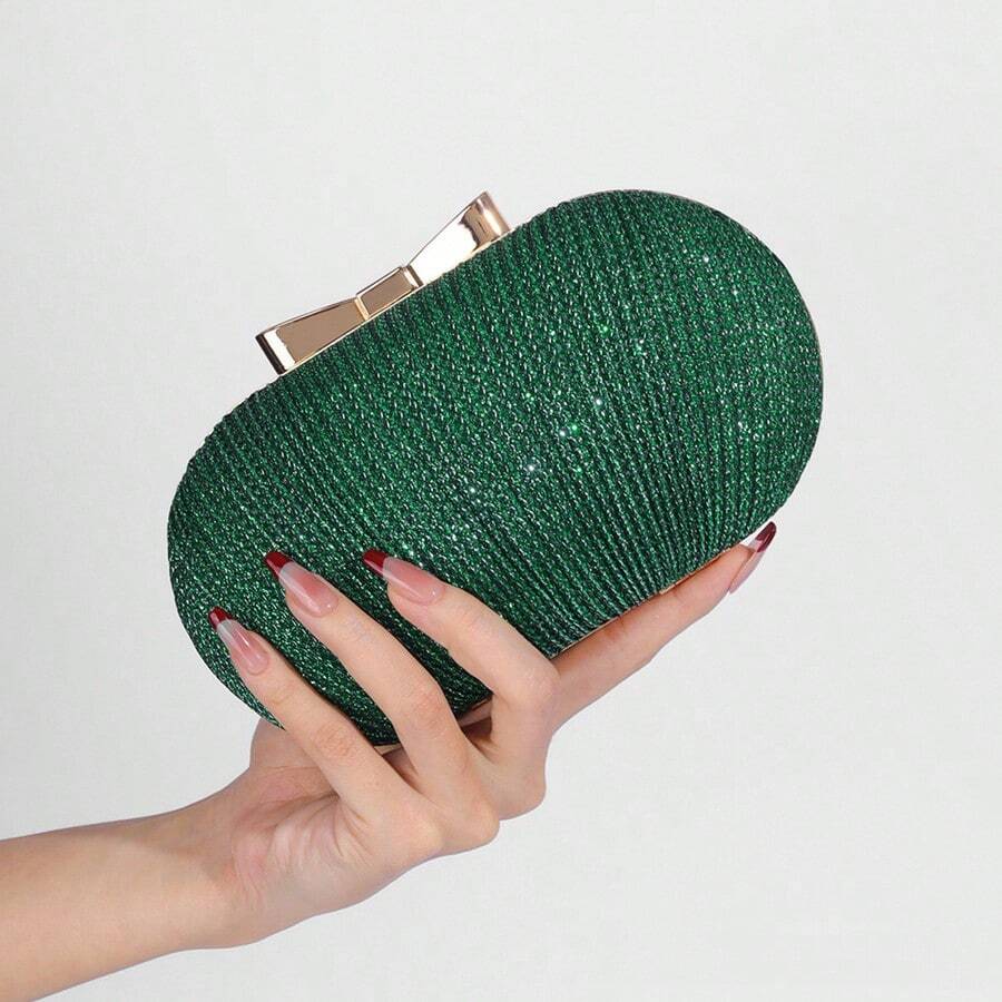 Stylish Dinner Clutch Bag Pleated Butterfly Goose Egg Sequin Banquet Dress Party Shoulder Bag - 綠色 - 查看 1
