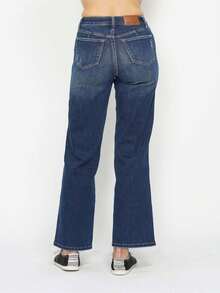 Women's Casual Jeans Vintage Straight High-Waisted Tummy Control Jeans Washed Dark Blue Denim With Full Length Button And Zipper Closure Regular Fit Classic Five Pockets Style For All Seasons Casual Wear - Rửa tối - Xem 2