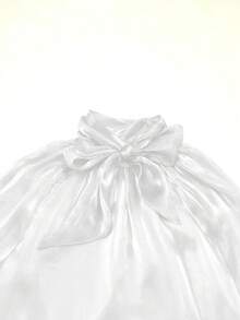 长袖优雅复古高领裹袖口衬衫 - 白色 - 查看 3