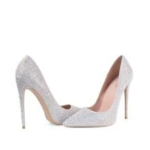 Fashion Ankle Strap Heels Block Wedge Shoes Prom Wedding Party Shoes - Silver - View 1