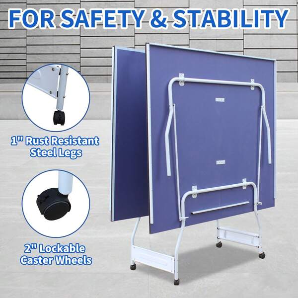 Professional Indoor Outdoor 9FT Ping Pong Table With Quick Clamp Ping Pong Net And Post Set- 10 Minute Easy Assembly Foldable Table Tennis Tables With Compact Storage