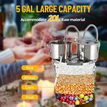 Alambique de alcohol doblemente refrigerado de 3, 5, 8 y 13 galones - Kit de destilación casera de acero inoxidable con tubos de cobre, termómetro incorporado, kit multiusos de 3 recipientes para whisky y brandy. - Enchufe tipo A estándar de EE. UU. (110-127 V) - Ver 6