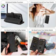 1 件复古翻盖钱包式手机壳，带卡槽和腕带，适用于 17 Pro Max/17 Pro/Air/17、A16 系列 - 黑色 - 查看 3