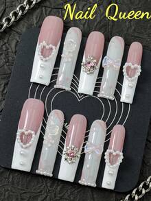 10 Bộ Móng Tay Giả Làm Thủ Công, Thiết Kế Ngách Đơn Giản, Bộ Ba Lê Siêu Dài, Hoa Lấp Lánh Ba Chiều Đính Đá Pha Lê Hồng, Nơ Siêu Lớn, Phong Cách Hot Girl Châu Âu Và Mỹ Y2K, Thiết Kế Che Phủ Toàn Diện, Có Thể Tháo Rời Và Tái Sử Dụng - Nhiều màu - Xem 2