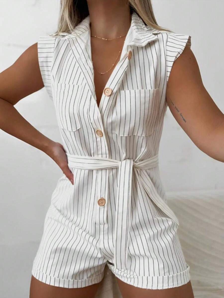 Women's Clothing/ Rompers/ Headband/ Linen - White - View 1
